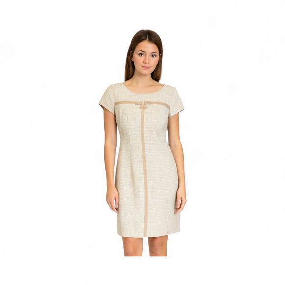 1990s Vintage Tweed Mini Dress Short Sleeve Ribbon & Bow Detail Size 6 Coquette - Picture 14 of 16